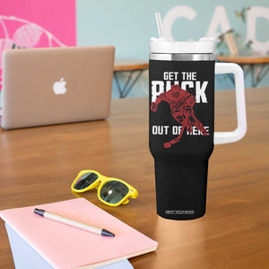 Get The Puck Out of Here Tumbler With Handle Sarcastic Ice Hockey Pun Humor TS02 Print Your Wear