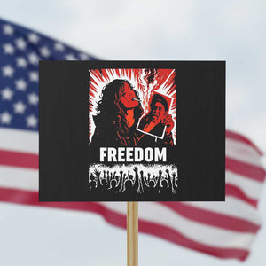Freedom Iran Women Revolution 2026 Protest Sign Lighting Cigarette with Burning Portrait Graphic TS02 Horizontal 18" × 24" Black Print Your Wear