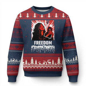 Freedom Iran Women Revolution 2026 Ugly Christmas Sweater Lighting Cigarette with Burning Portrait Graphic TS02 Navy Red Print Your Wear