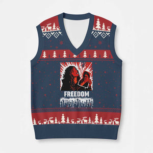 Freedom Iran Women Revolution 2026 V-Neck Knit Sweater Vest Lighting Cigarette with Burning Portrait Graphic TS02 Navy Red Print Your Wear