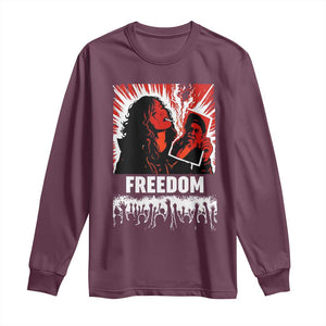 Freedom Iran Women Revolution 2026 Long Sleeve Shirt Lighting Cigarette with Burning Portrait Graphic TS02 Maroon Print Your Wear
