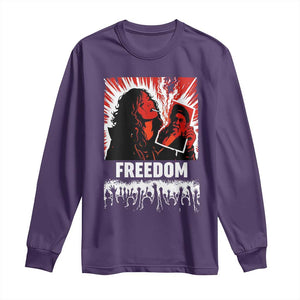 Freedom Iran Women Revolution 2026 Long Sleeve Shirt Lighting Cigarette with Burning Portrait Graphic TS02 Purple Print Your Wear