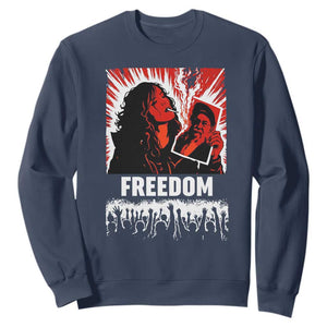 Freedom Iran Women Revolution 2026 Sweatshirt Lighting Cigarette with Burning Portrait Graphic TS02 Navy Print Your Wear