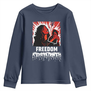 Freedom Iran Women Revolution 2026 Youth Sweatshirt Lighting Cigarette with Burning Portrait Graphic TS02 Navy Print Your Wear