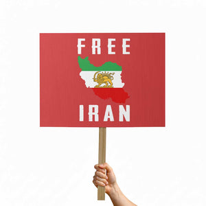 Free Iran Revolution 2026 Protest Sign Sun and Lion Flag Iranian Freedom Justice TS02 Horizontal 18" × 24" Red Print Your Wear