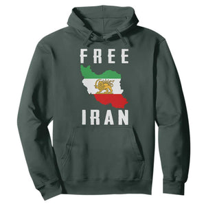 Free Iran Revolution 2026 Hoodie Sun and Lion Flag Iranian Freedom Justice TS02 Dark Forest Green Print Your Wear