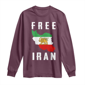 Free Iran Revolution 2026 Long Sleeve Shirt Sun and Lion Flag Iranian Freedom Justice TS02 Maroon Print Your Wear