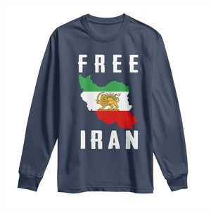 Free Iran Revolution 2026 Long Sleeve Shirt Sun and Lion Flag Iranian Freedom Justice TS02 Navy Print Your Wear