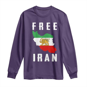 Free Iran Revolution 2026 Long Sleeve Shirt Sun and Lion Flag Iranian Freedom Justice TS02 Purple Print Your Wear