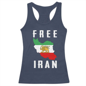 Free Iran Revolution 2026 Racerback Tank Top Sun and Lion Flag Iranian Freedom Justice TS02 Navy Print Your Wear