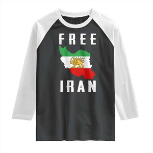 Free Iran Revolution 2026 Raglan Shirt Sun and Lion Flag Iranian Freedom Justice TS02 Black White Print Your Wear