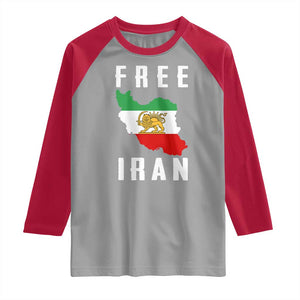 Free Iran Revolution 2026 Raglan Shirt Sun and Lion Flag Iranian Freedom Justice TS02 Sport Gray Red Print Your Wear