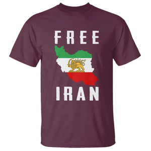 Free Iran Revolution 2026 T Shirt - Sun and Lion Flag Iranian Freedom Justice Solidarity Tee TS02 Maroon Print Your Wear