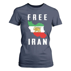 Free Iran Revolution 2026 T Shirt For Women Sun and Lion Flag Iranian Freedom Justice TS02 Navy Print Your Wear