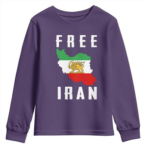 Free Iran Revolution 2026 Youth Sweatshirt Sun and Lion Flag Iranian Freedom Justice TS02 Purple Print Your Wear