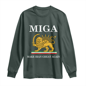 Make Iran Great Again Patriotic MIGA Long Sleeve Shirt Lion and Sun Iranian Revolution Freedom Supporters TS02 Dark Forest Green Print Your Wear
