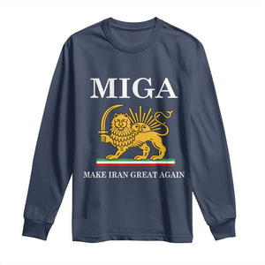 Make Iran Great Again Patriotic MIGA Long Sleeve Shirt Lion and Sun Iranian Revolution Freedom Supporters TS02 Navy Print Your Wear