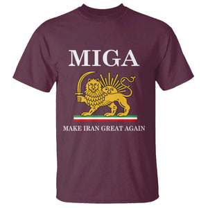 Make Iran Great Again Patriotic MIGA T Shirt Lion and Sun Iranian Revolution Freedom Supporters TS02 Maroon Print Your Wear