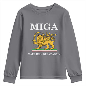 Make Iran Great Again Patriotic MIGA Youth Sweatshirt Lion and Sun Iranian Revolution Freedom Supporters TS02 Charcoal Print Your Wear