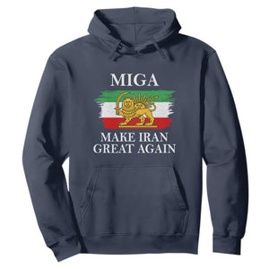 Make Iran Great Again Patriotic MIGA Hoodie Lion and Sun Flag Iranian Revolution TS02 Navy Print Your Wear
