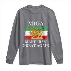 Make Iran Great Again Patriotic MIGA Long Sleeve Shirt Lion and Sun Flag Iranian Revolution TS02 Charcoal Print Your Wear