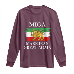 Make Iran Great Again Patriotic MIGA Long Sleeve Shirt Lion and Sun Flag Iranian Revolution TS02 Maroon Print Your Wear