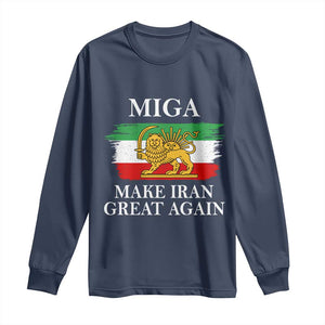 Make Iran Great Again Patriotic MIGA Long Sleeve Shirt Lion and Sun Flag Iranian Revolution TS02 Navy Print Your Wear