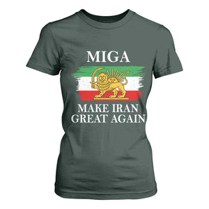 Make Iran Great Again Patriotic MIGA T Shirt For Women Lion and Sun Flag Iranian Revolution TS02 Dark Forest Green Print Your Wear