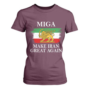 Make Iran Great Again Patriotic MIGA T Shirt For Women Lion and Sun Flag Iranian Revolution TS02 Maroon Print Your Wear