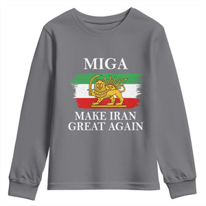 Make Iran Great Again Patriotic MIGA Youth Sweatshirt Lion and Sun Flag Iranian Revolution TS02 Charcoal Print Your Wear