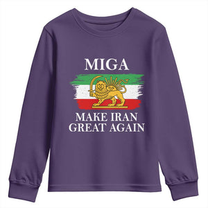Make Iran Great Again Patriotic MIGA Youth Sweatshirt Lion and Sun Flag Iranian Revolution TS02 Purple Print Your Wear