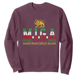 Make Iran Great Again Patriotic MIGA Sweatshirt Lion and Sun Persian Flag Freedom Iranian Revolution TS02 Maroon Print Your Wear