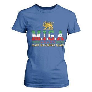 Make Iran Great Again Patriotic MIGA T Shirt For Women Lion and Sun Persian Flag Freedom Iranian Revolution TS02 Royal Blue Print Your Wear