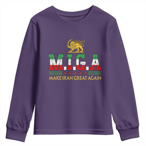 Make Iran Great Again Patriotic MIGA Youth Sweatshirt Lion and Sun Persian Flag Freedom Iranian Revolution TS02 Purple Print Your Wear