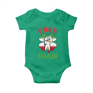 Free Iran Raised Fist and Persian Flag Clover Baby Onesie Lion and Sun Freedom Fighter Iranian Revolution TS02 Irish Green Print Your Wear
