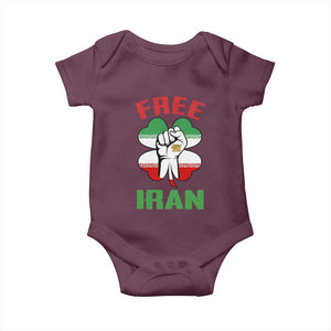 Free Iran Raised Fist and Persian Flag Clover Baby Onesie Lion and Sun Freedom Fighter Iranian Revolution TS02 Maroon Print Your Wear