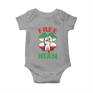 Free Iran Raised Fist and Persian Flag Clover Baby Onesie Lion and Sun Freedom Fighter Iranian Revolution TS02 Sport Gray Print Your Wear
