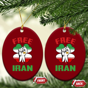 Free Iran Raised Fist and Persian Flag Clover Ceramic Ornament Lion and Sun Freedom Fighter Iranian Revolution TS02 Print Your Wear