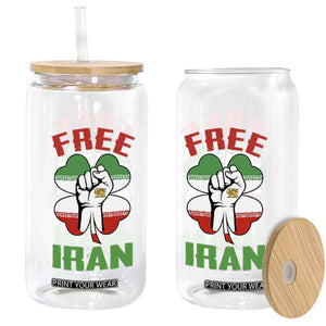 Free Iran Raised Fist and Persian Flag Clover Glass Can Lion and Sun Freedom Fighter Iranian Revolution TS02 Print Your Wear