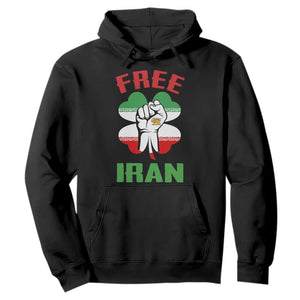 Free Iran Raised Fist and Persian Flag Clover Hoodie Lion and Sun Freedom Fighter Iranian Revolution TS02 Black Print Your Wear