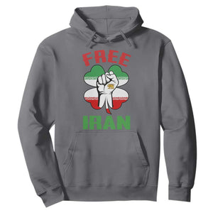 Free Iran Raised Fist and Persian Flag Clover Hoodie Lion and Sun Freedom Fighter Iranian Revolution TS02 Charcoal Print Your Wear