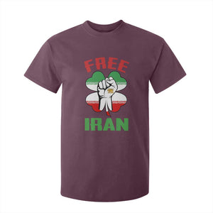 Free Iran Raised Fist and Persian Flag Clover T Shirt For Kid Lion and Sun Freedom Fighter Iranian Revolution TS02 Maroon Print Your Wear