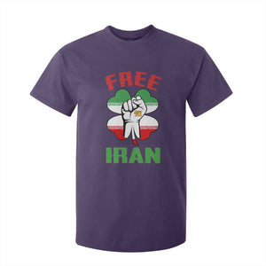 Free Iran Raised Fist and Persian Flag Clover T Shirt For Kid Lion and Sun Freedom Fighter Iranian Revolution TS02 Purple Print Your Wear
