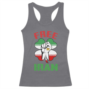 Free Iran Raised Fist and Persian Flag Clover Racerback Tank Top Lion and Sun Freedom Fighter Iranian Revolution TS02 Charcoal Print Your Wear