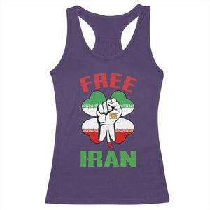 Free Iran Raised Fist and Persian Flag Clover Racerback Tank Top Lion and Sun Freedom Fighter Iranian Revolution TS02 Purple Print Your Wear