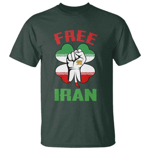 Free Iran T Shirt - Raised Fist Persian Flag Lion and Sun Freedom Fighter Iranian Revolution Tee TS02 Dark Forest Green Print Your Wear