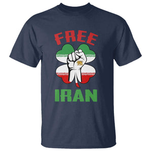 Free Iran T Shirt - Raised Fist Persian Flag Lion and Sun Freedom Fighter Iranian Revolution Tee TS02 Navy Print Your Wear