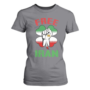 Free Iran Raised Fist and Persian Flag Clover T Shirt For Women Lion and Sun Freedom Fighter Iranian Revolution TS02 Charcoal Print Your Wear