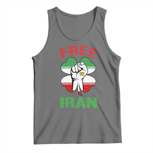 Free Iran Raised Fist and Persian Flag Clover Tank Top Lion and Sun Freedom Fighter Iranian Revolution TS02 Black Heather Print Your Wear