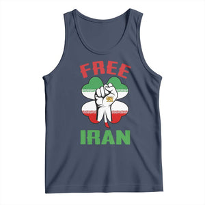 Free Iran Raised Fist and Persian Flag Clover Tank Top Lion and Sun Freedom Fighter Iranian Revolution TS02 Navy Print Your Wear
